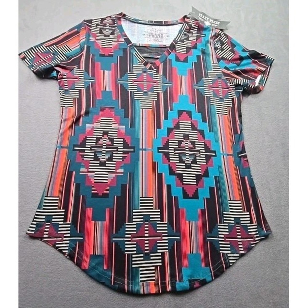 Crazy Train‎ Women's Multicolor Aztec Print Soft T-Shirt Medium NWT